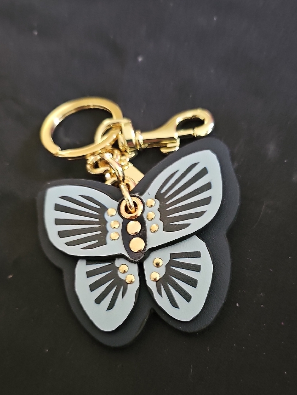Gold-Accent Black & Light Gray Butterfly Keychain Or Bag Charm